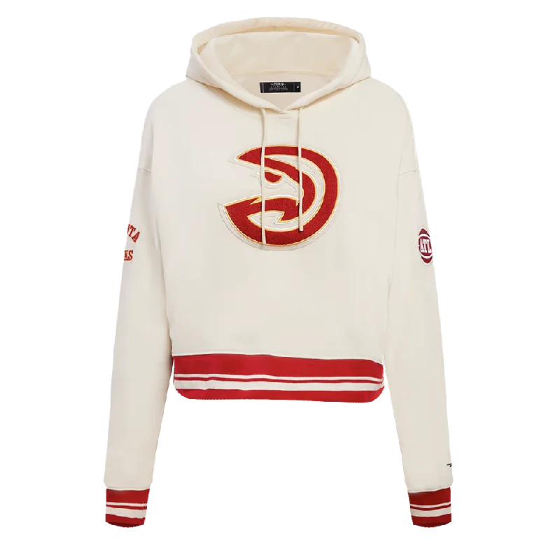 NBA ATLANTA HAWKS RETRO CLASSIC WOMEN'S RIB CROPPED PO HOODIE (EGGSHELL/RED)