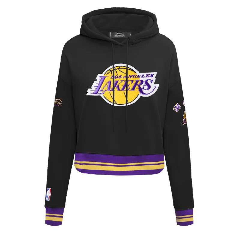 NBA LOS ANGELES LAKERS RETRO CLASSIC WOMEN'S CROPPED PO HOODIE (BLACK/PURPLE/YELLOW)