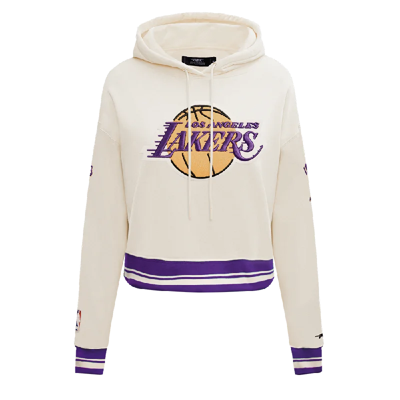 NBA LOS ANGELES LAKERS RETRO CLASSIC WOMEN'S CROPPED PO HOODIE (EGGSHELL/ PURPLE)