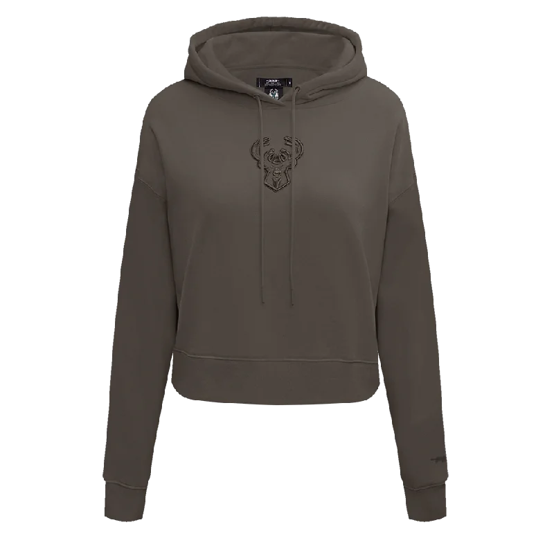 NBA MILWAUKEE BUCKS NEUTRAL CROPPED WOMEN'S PO HOODIE (DARK TAUPE)