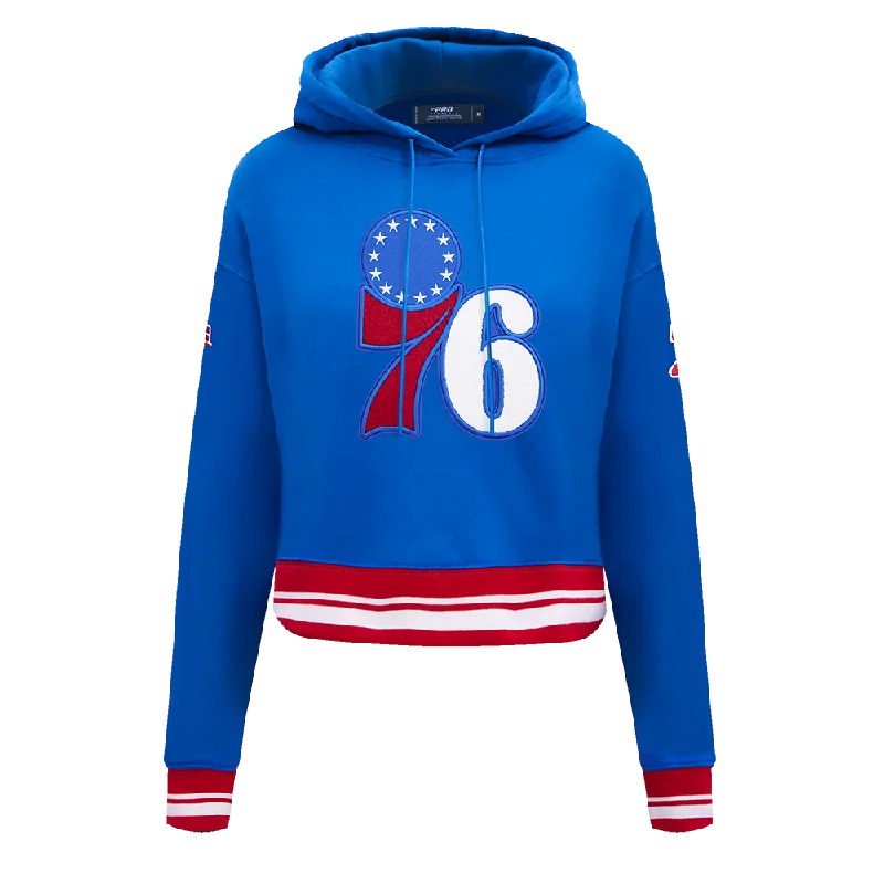 NBA PHILADELPHIA 76ERS RETRO CLASSIC WOMEN'S CROPPED PO HOODIE (ROYAL BLUE/RED)