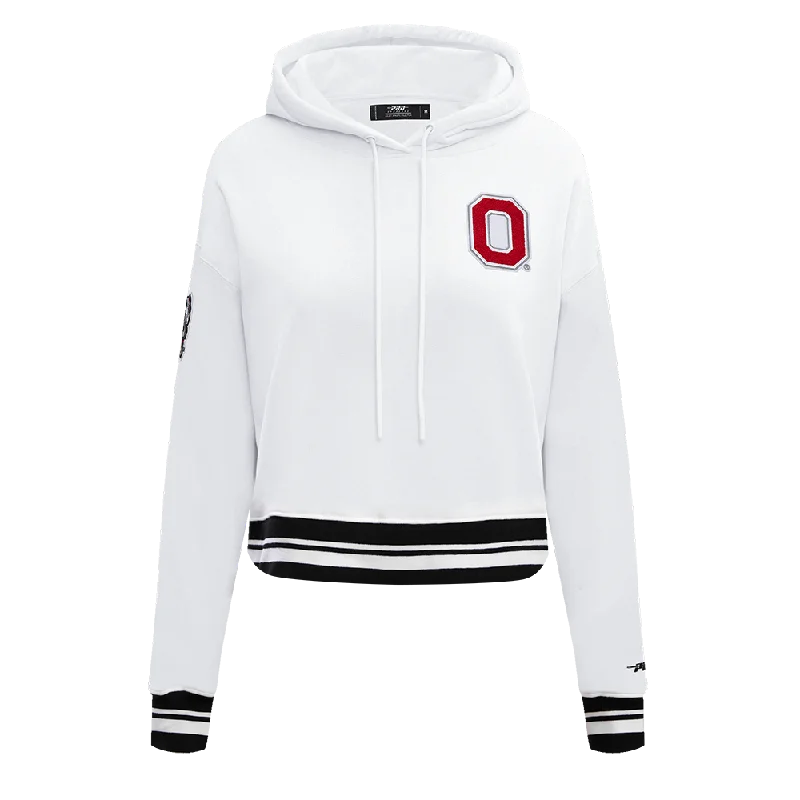 OHIO STATE UNIVERSITY CLASSIC WOMEN'S RIB CROPPED PO HOODIE (WHITE/BLACK)