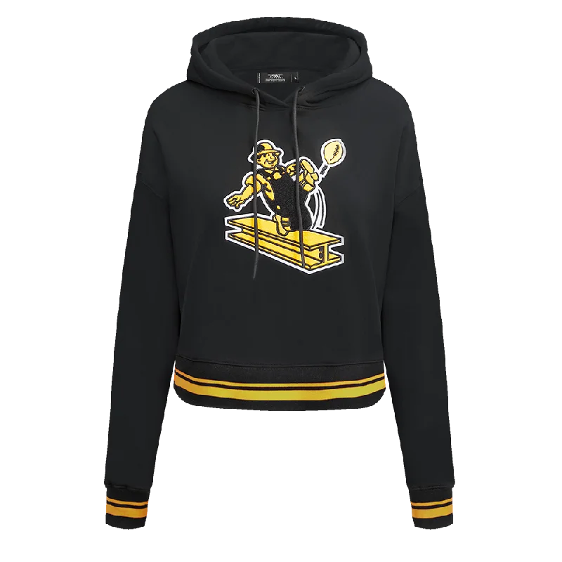 NFL PITTSBURGH STEELERS RETRO CLASSIC WOMEN'S CROPPED PO HOODIE (BLACK/YELLOW)