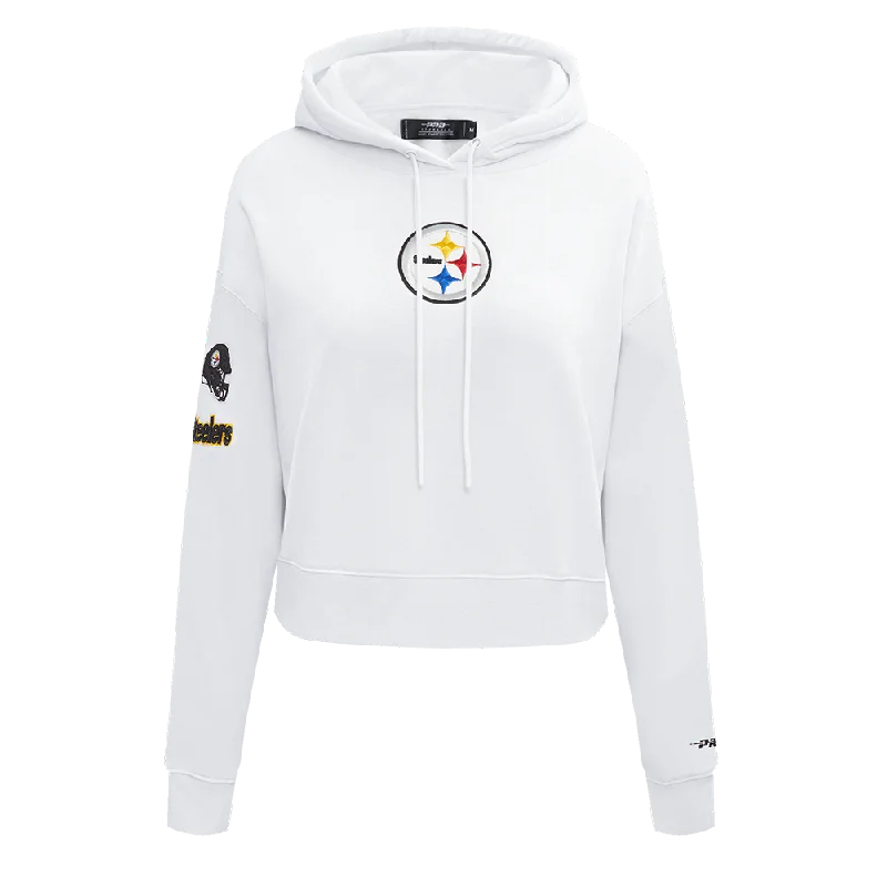 NFL PITTSBURGH STEELERS CLASSIC WOMEN'S FLC CROPPED PO HOODIE (WHITE)