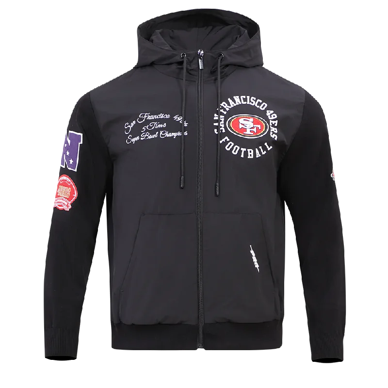 SAN FRANCISCO 49ERS HYBRID WOVEN FZ PO HOODIE (BLACK)