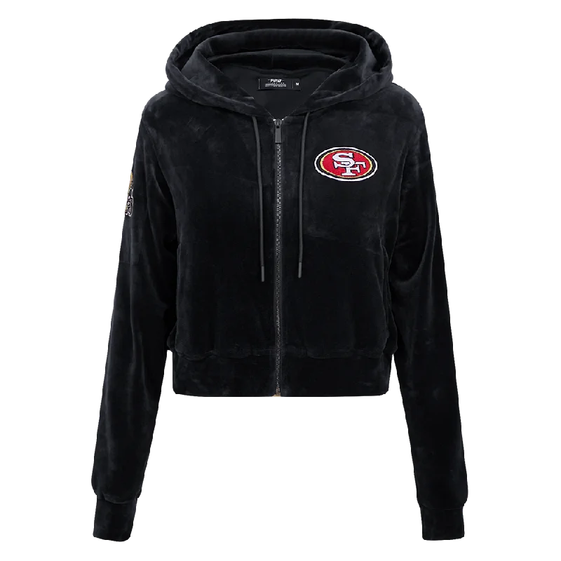 NFL SAN FRANCISCO 49ERS CLASSIC WOMEN'S VELOUR FZ PO HOODIE (BLACK)