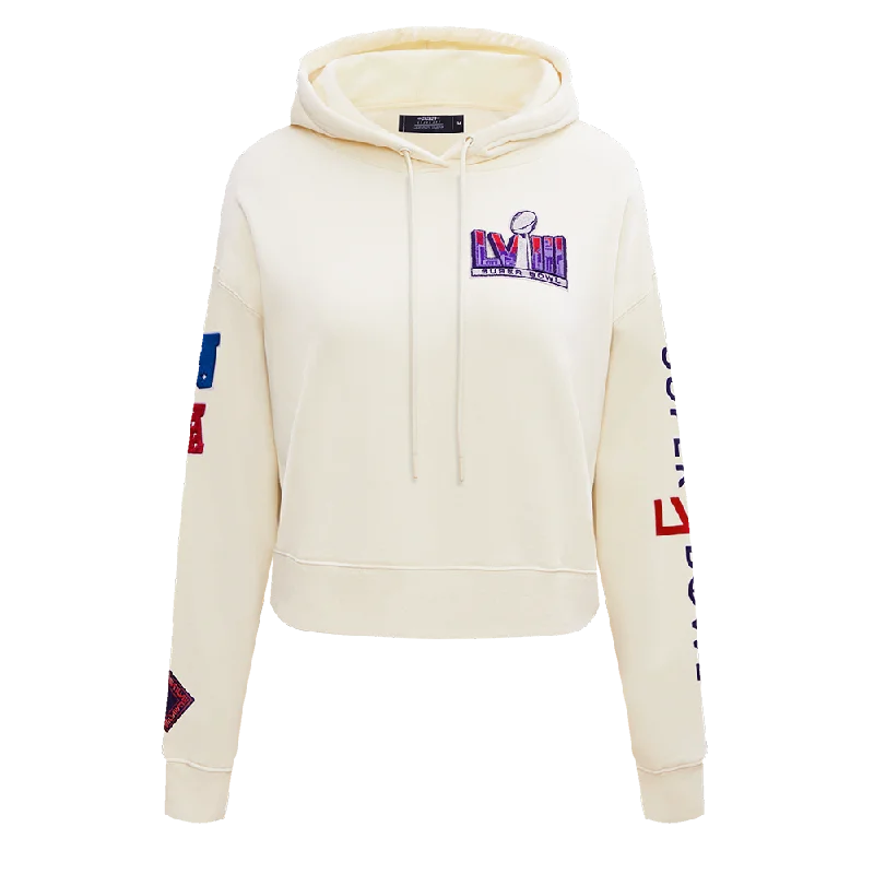 NFL SUPERBOWL LVIII WOMEN'S FLC CROPPED PO HOODIE (EGGSHELL)