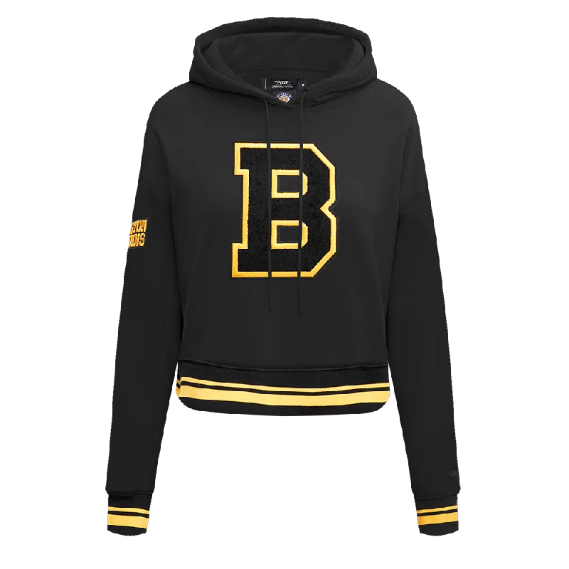 NHL BOSTON BRUINS RETRO CLASSIC WOMEN'S RIB CROPPED PO HOODIE (BLACK/YELLOW)