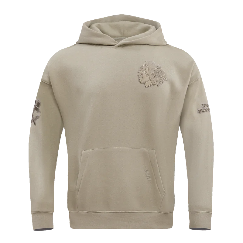 NHL CHICAGO BLACKHAWKS NEUTRAL DROP SHOULDER FLC PO HOODIE (TAUPE)