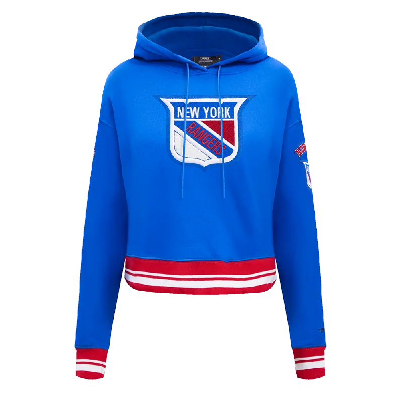 NHL NEW YORK RANGERS RETRO CLASSIC WOMEN'S RIB CROPPED PO HOODIE (ROYAL BLUE/RED)