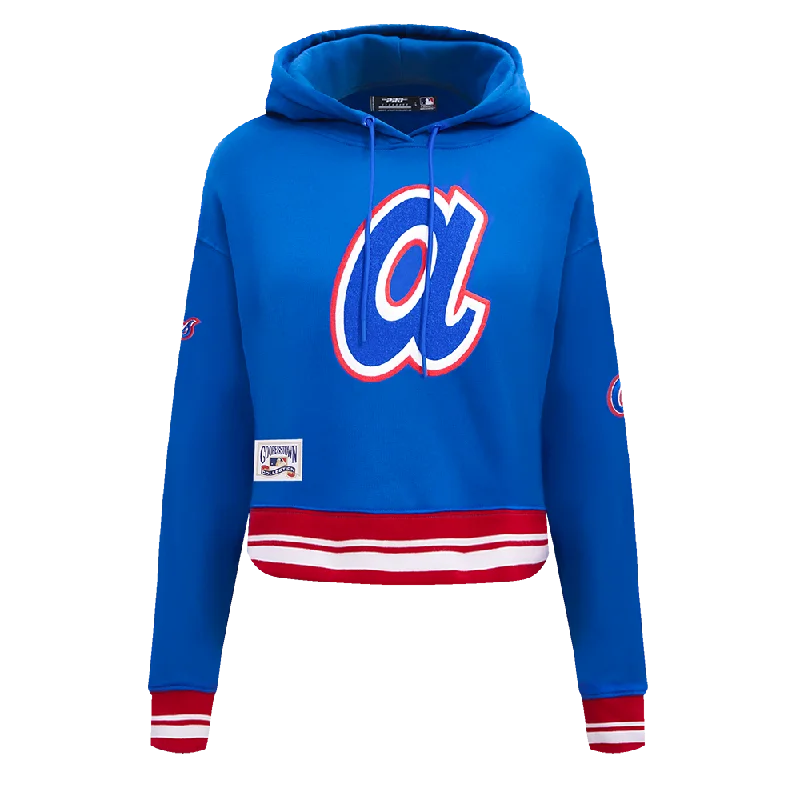 MLB ATLANTA BRAVES RETRO CLASSIC WOMEN'S RIB CROPPED PO HOODIE (ROYAL BLUE/RED)