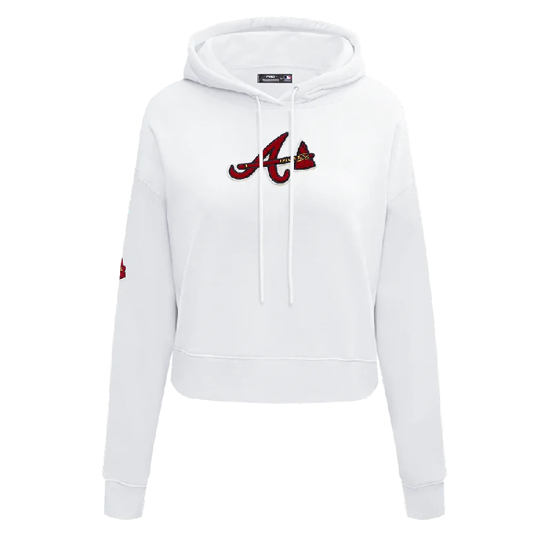 MLB ATLANTA BRAVES CLASSIC WOMEN'S CROPPED PO HOODIE (WHITE)