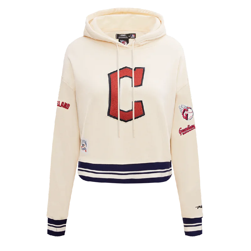 MLB CLEVELAND GUARDIANS RETRO CLASSIC WOMEN'S CROPPED PO HOODIE (EGGSHELL/ MIDNIGHT NAVY)