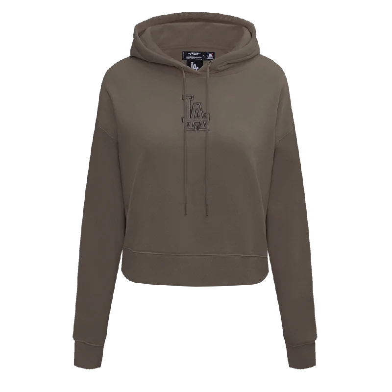 MLB LOS ANGELES DODGERS NEUTRAL CROPPED WOMEN'S PO HOODIE (DARK TAUPE)