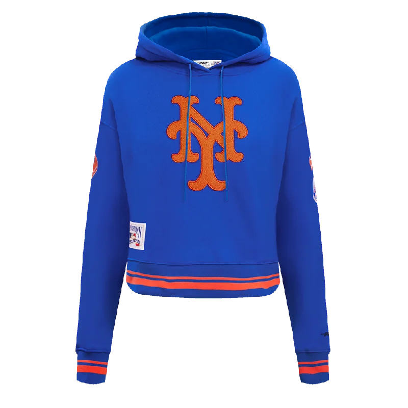 MLB NEW YORK METS RETRO CLASSIC WOMEN'S RIB CROPPED PO HOODIE (ROYAL/ORANGE/ROYAL)