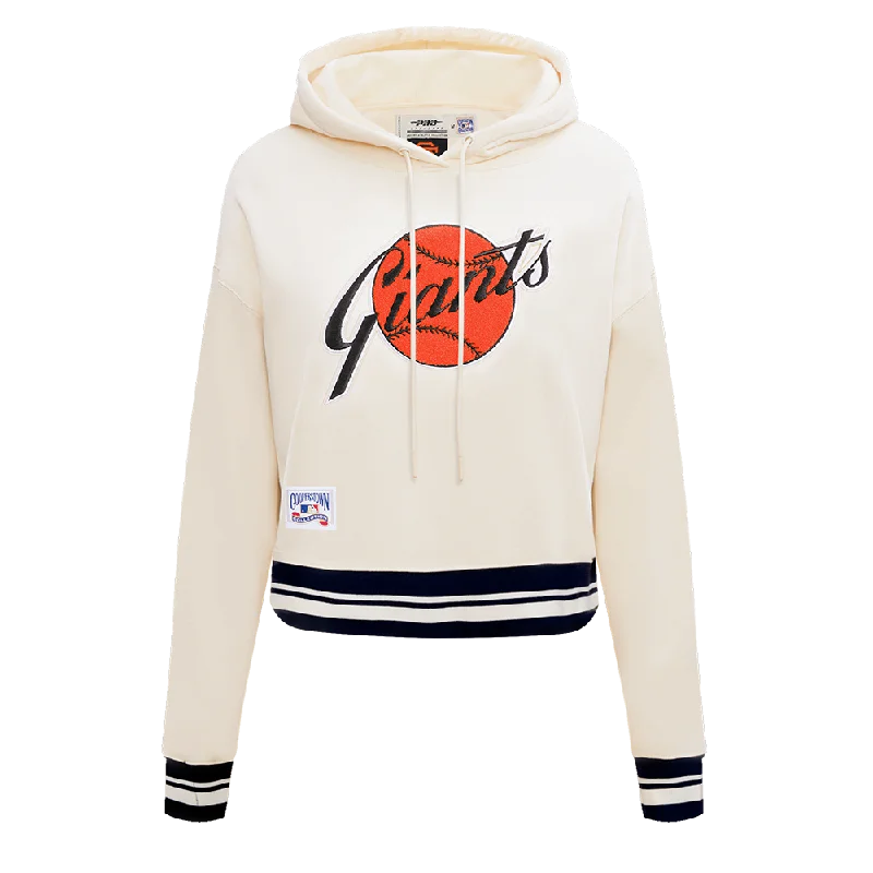 MLB SAN FRANCISCO GIANTS RETRO CLASSIC WOMEN'S CROPPED PO HOODIE (EGGSHELL/ BLACK)