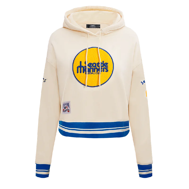 MLB SEATTLE MARINERS RETRO CLASSIC WOMEN'S RIB CROPPED PO HOODIE (EGGSHELL/ROYAL BLUE)