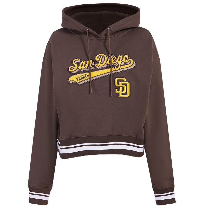 MLB SAN DIEGO PADRES SCRIPT TAIL WOMEN'S RIB FLC CROPPED PO HOODIE (BROWN)