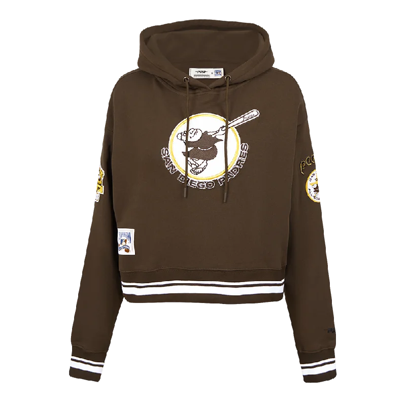 MLB SAN DIEGO PADRES RETRO CLASSIC WOMEN'S RIB CROPPED PO HOODIE (BROWN)