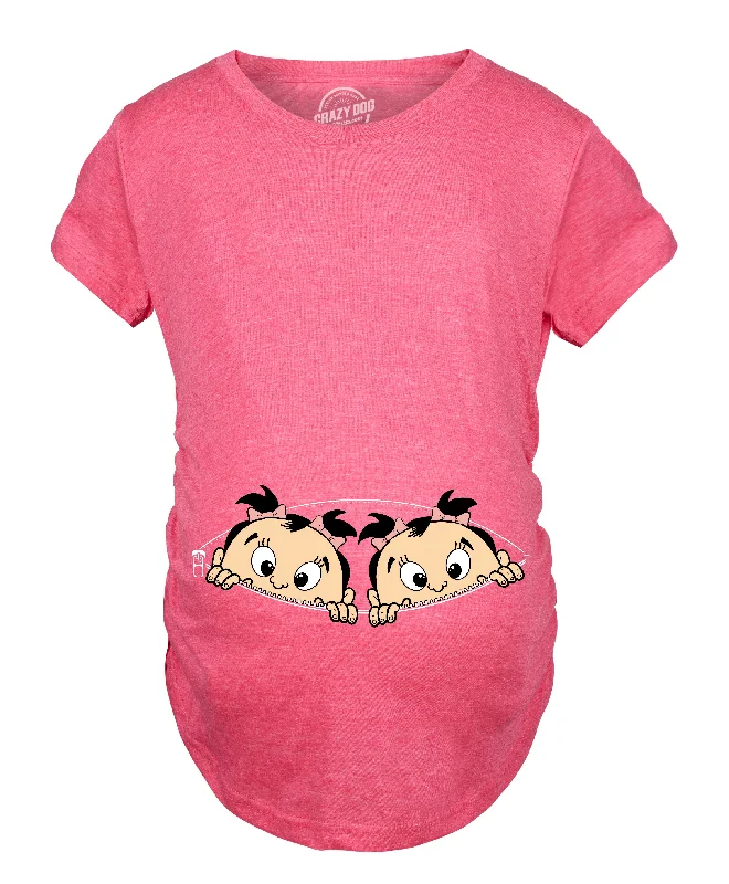 Peeking Twin Girls Maternity T Shirt