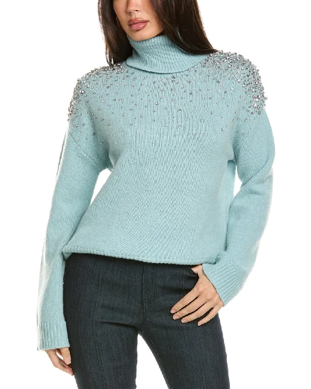 Cinq a Sept Alani Rhinestone Crackle Wool-Blend Turtleneck Top