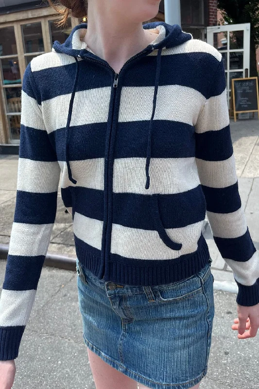 Alana Wool Striped Zip Up Sweater