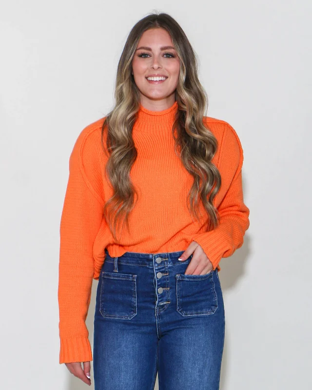 Solid Knit Oversized Sweater in Orange