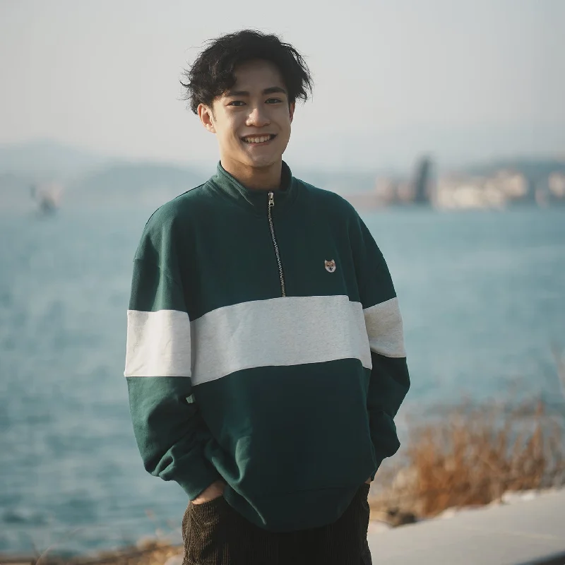 (SW413) Mock Neck Panel Sweater