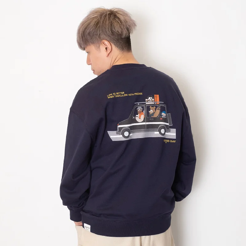 (ZW495) Travelling With Friends Graphic Pocket Sweater