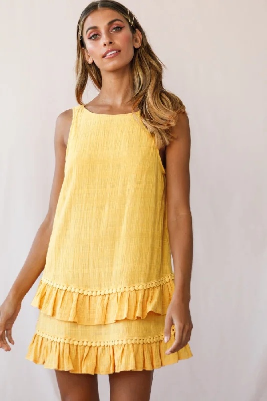 Candice Tiered Frill Hem Scooped Back Dress Yellow