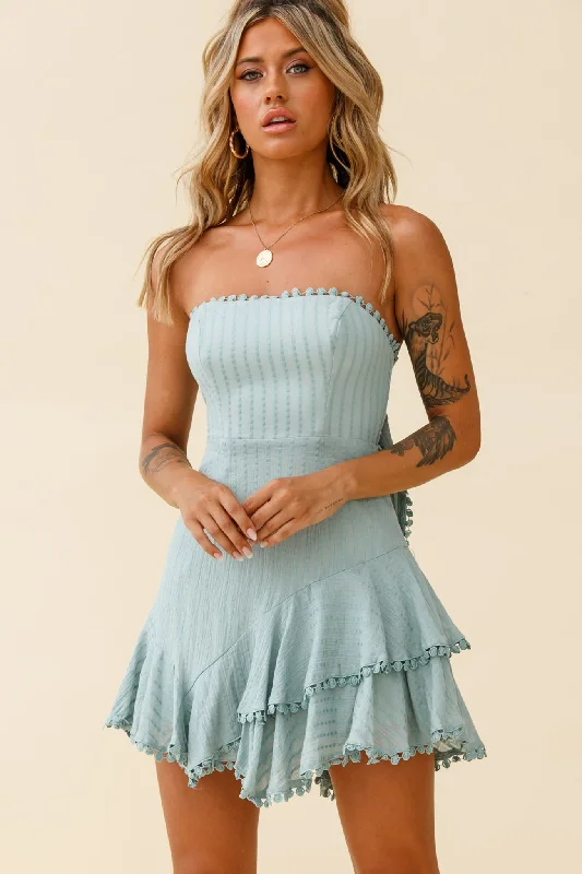 Candy Strapless Layered Ruffle Hem Dress Sage