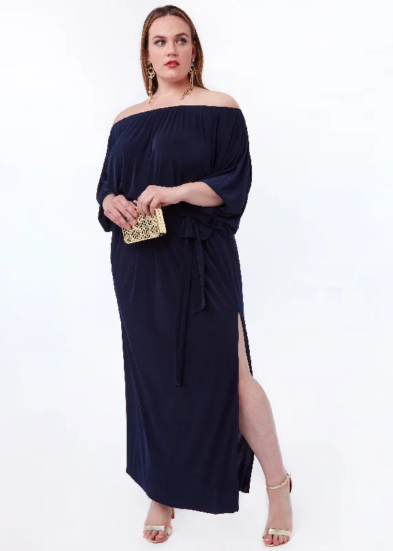 Goddiva Plus Off The Shoulder Multiway Maxi Dress With Slit