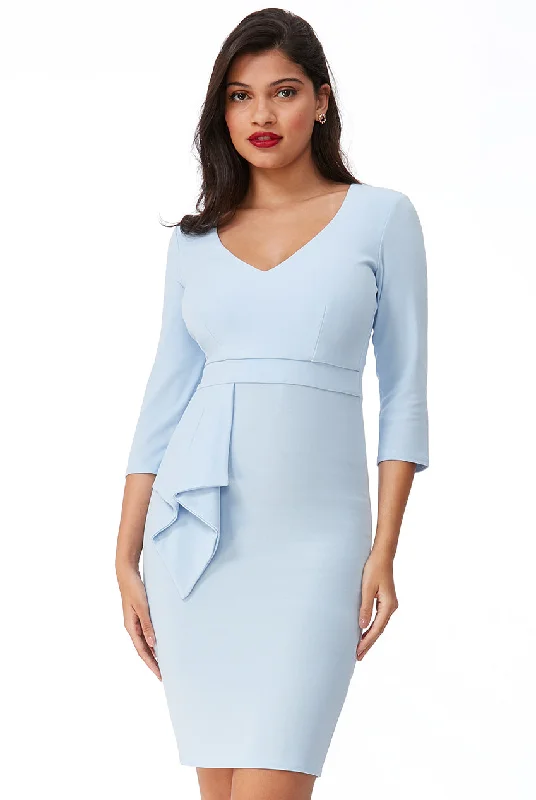 City Goddess Three Quarter Sleeve Midi Dress With Frill