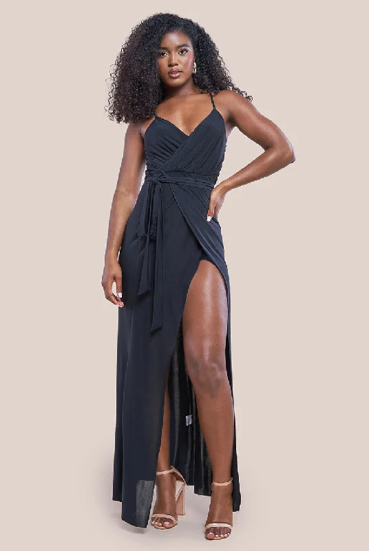 City Goddess Wrap Front Maxi Slip Dress With Waist Tie-Up