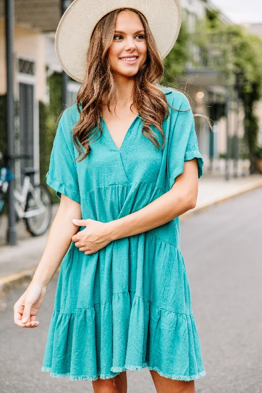 In My Thoughts Jade Green Linen Dress