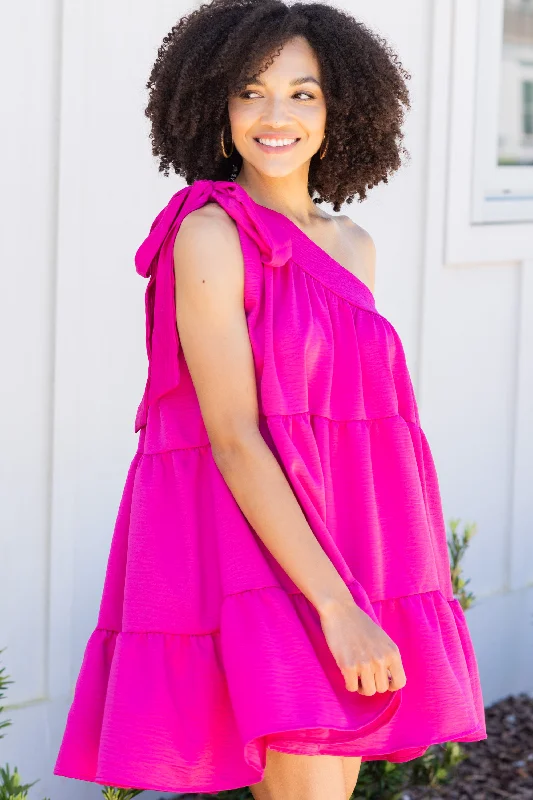 It's A Brand New Day Fuchsia Pink One Shoulder Dress