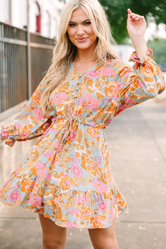 It's About Time Sage Green Floral Dress