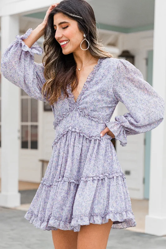 Just For Fun Lilac Gray Ditsy Floral Dress