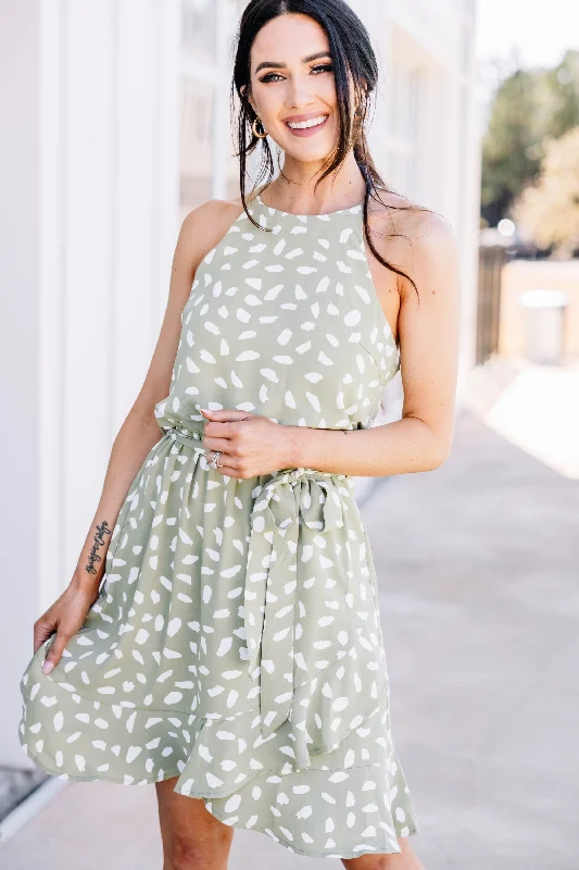 Just Go With It Green Tea Spotted Dress