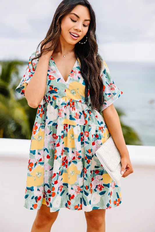 Just Having Fun Green Floral Babydoll Dress