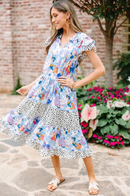 Just Right Light Blue Floral Midi Dress