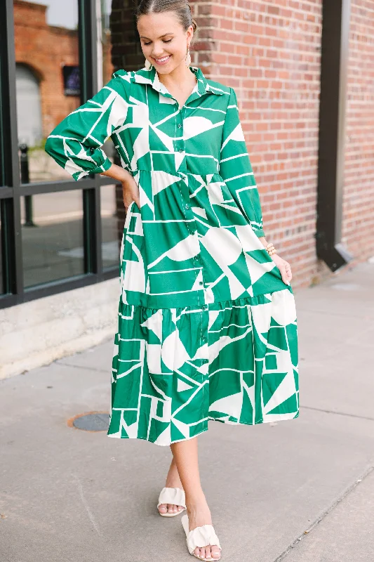 Just What You Love Green Abstract Midi Dress