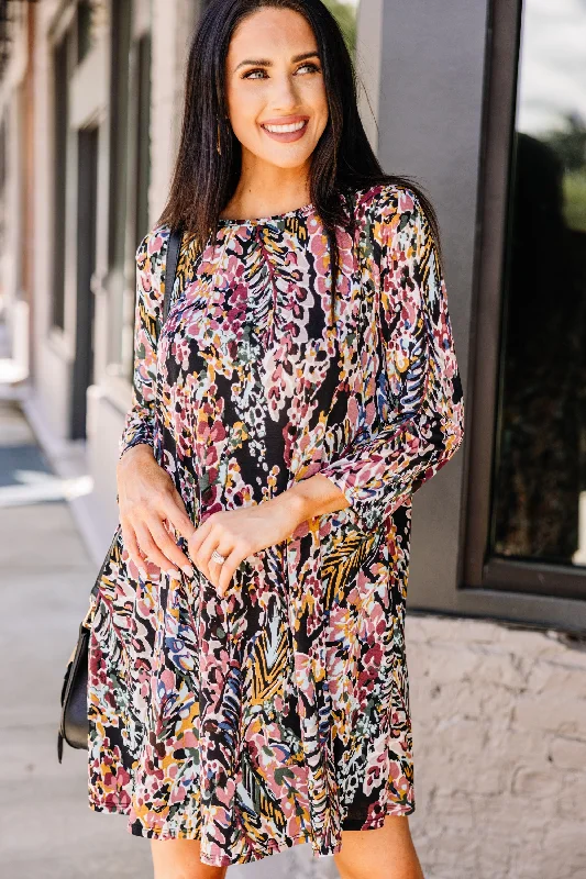 Just You Wait Black Floral 3/4 Sleeve Dress