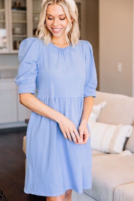 Let Them Know Light Blue Puff Sleeve Dress