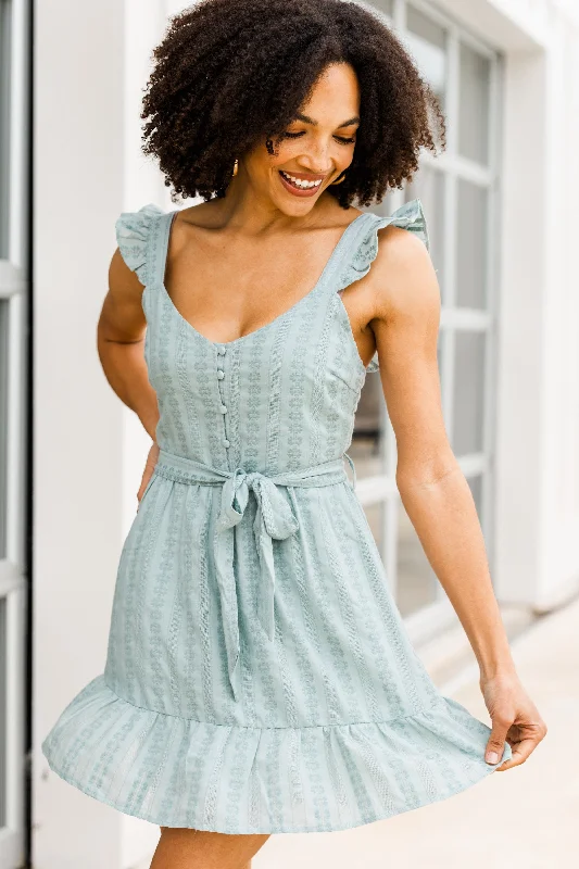 Let Your Hair Down Sage Green Embroidered Dress