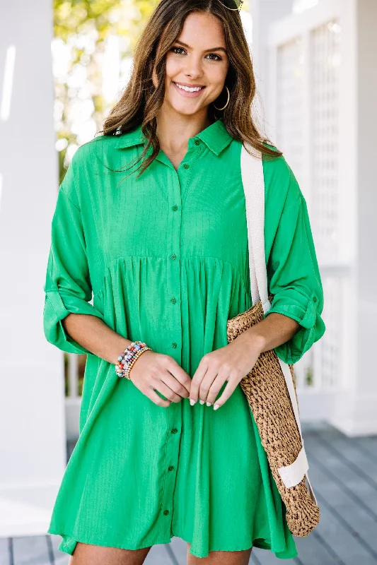 Let's Begin Grass Green Babydoll Dress