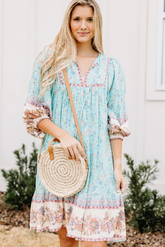 Let's Get Out Seafoam Blue Ditsy Floral Dress