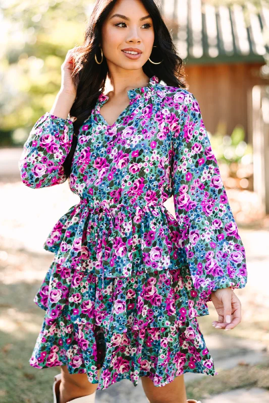 Let's Talk Green Floral Dress