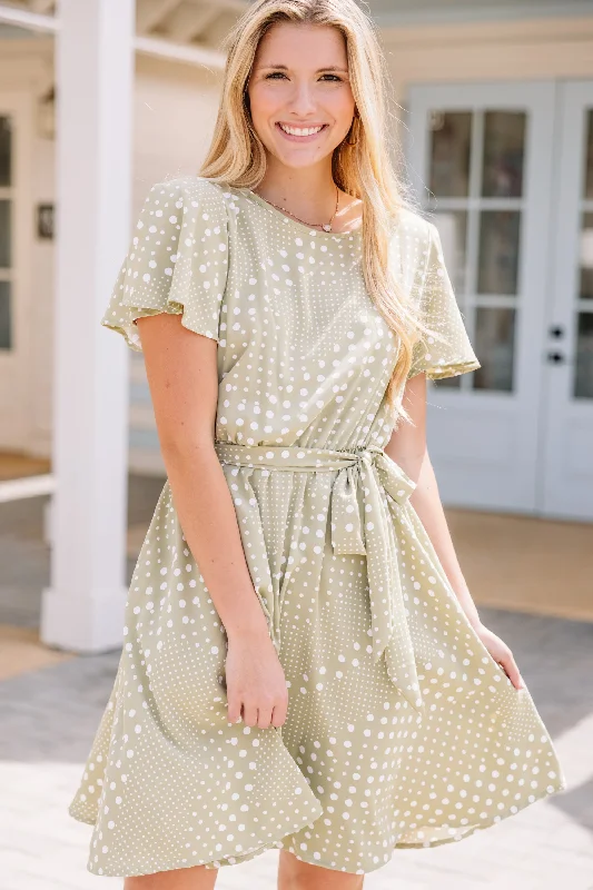 Live For You Sage Green Polka Dot Dress