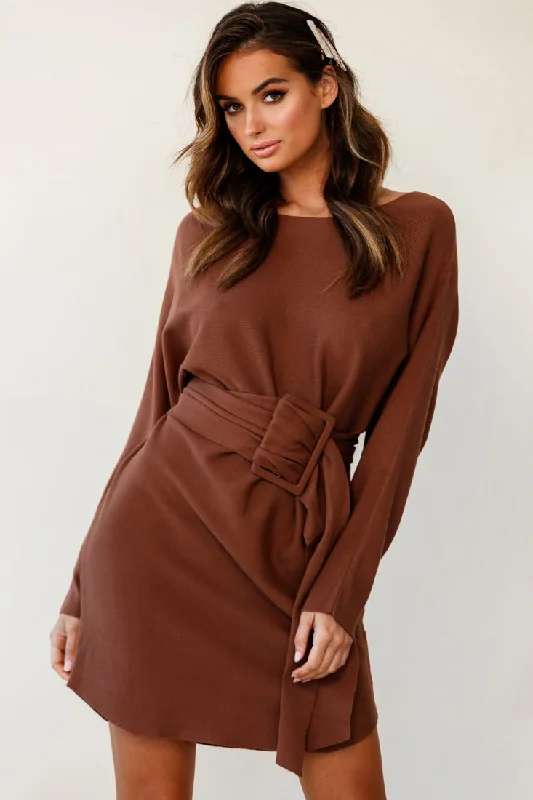 Lorelei Long Sleeve Wide Belt Knit Dress Camel